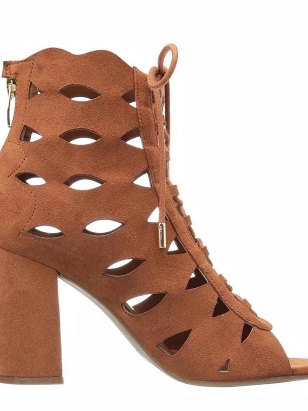 Guess Cutout Lace-Up Heeled Boots Brown US 7.5